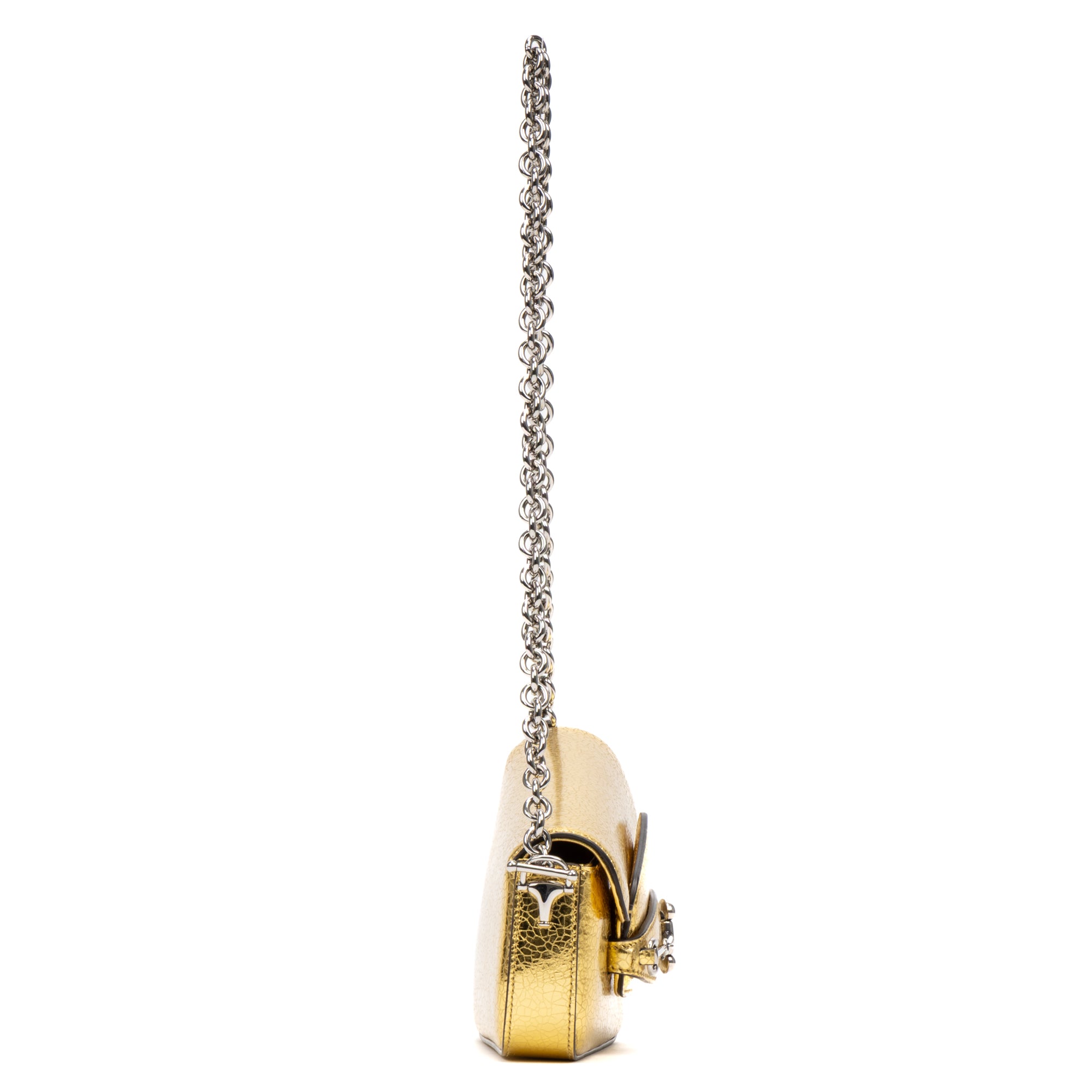Shoulder Bag Horsebit 1955 Asymmetric Mini Gold Crackled Calfskin Leather