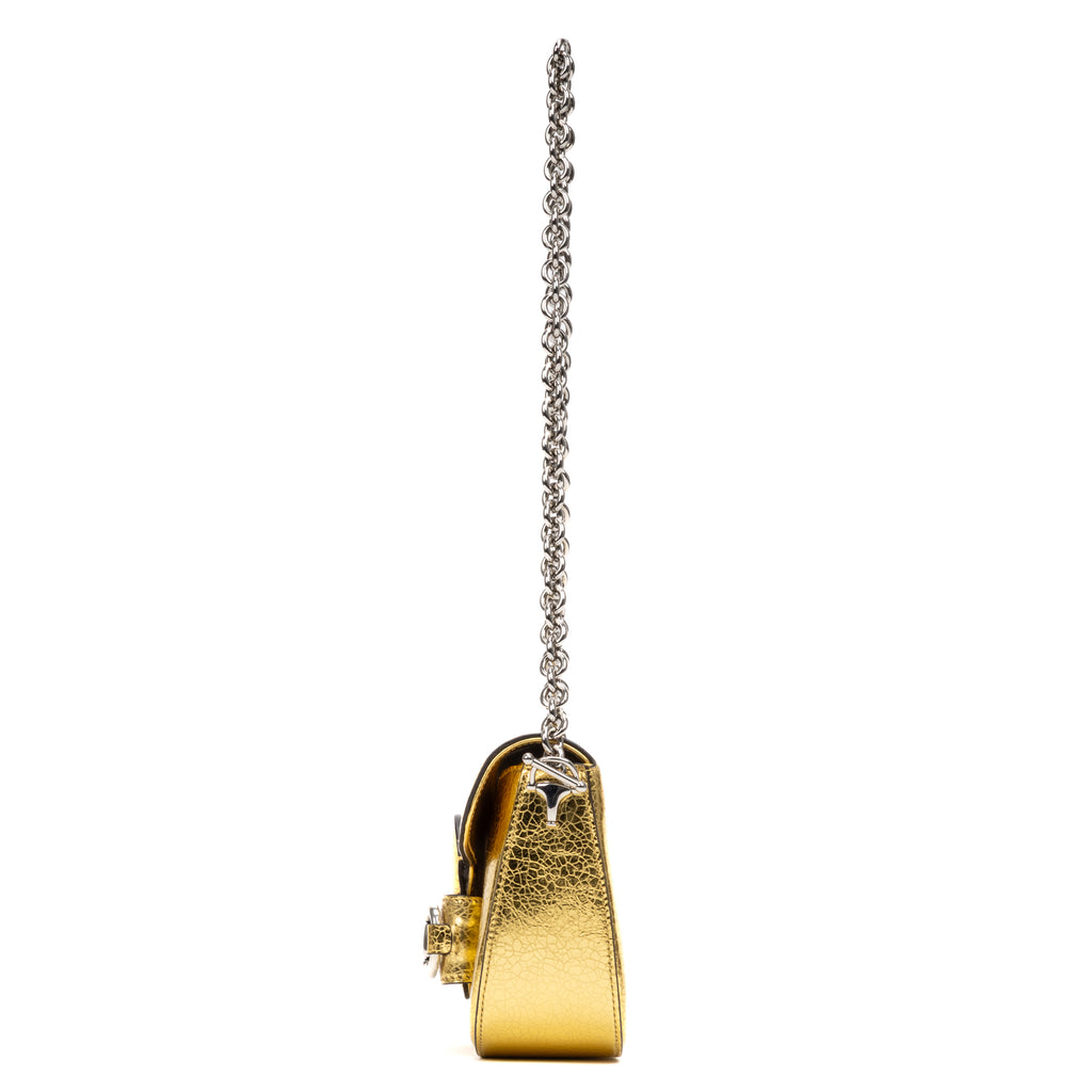 Shoulder Bag Horsebit 1955 Asymmetric Mini Gold Crackled Calfskin Leather