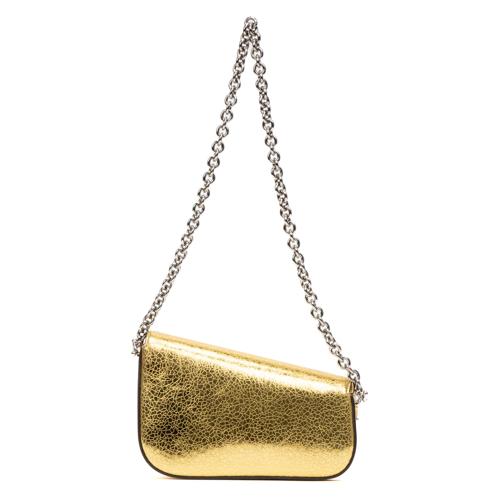 Shoulder Bag Horsebit 1955 Asymmetric Mini Gold Crackled Calfskin Leather