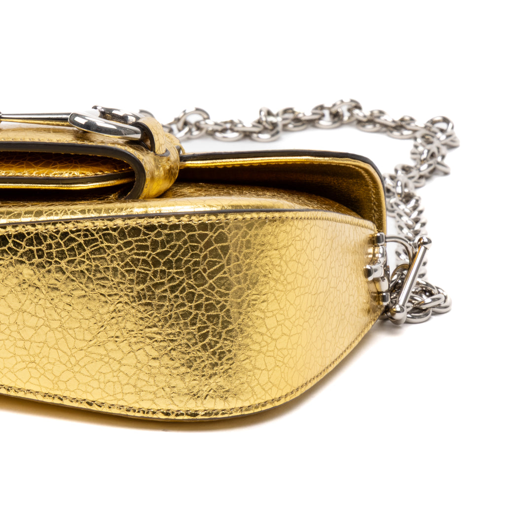 Shoulder Bag Horsebit 1955 Asymmetric Mini Gold Crackled Calfskin Leather