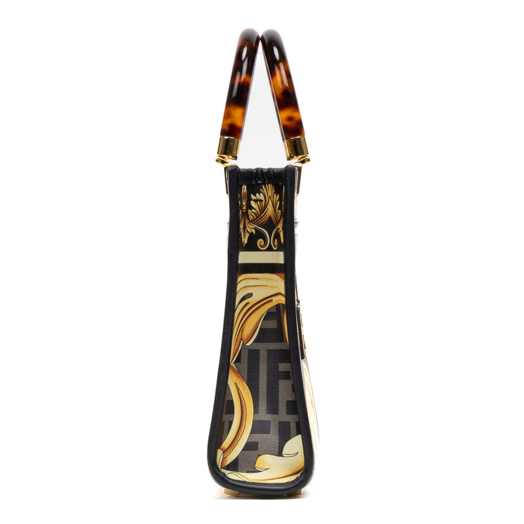 Shoulder Bag Versace Fendace Convertible Sunshine Tote Mini Black Printed Laminated Leather