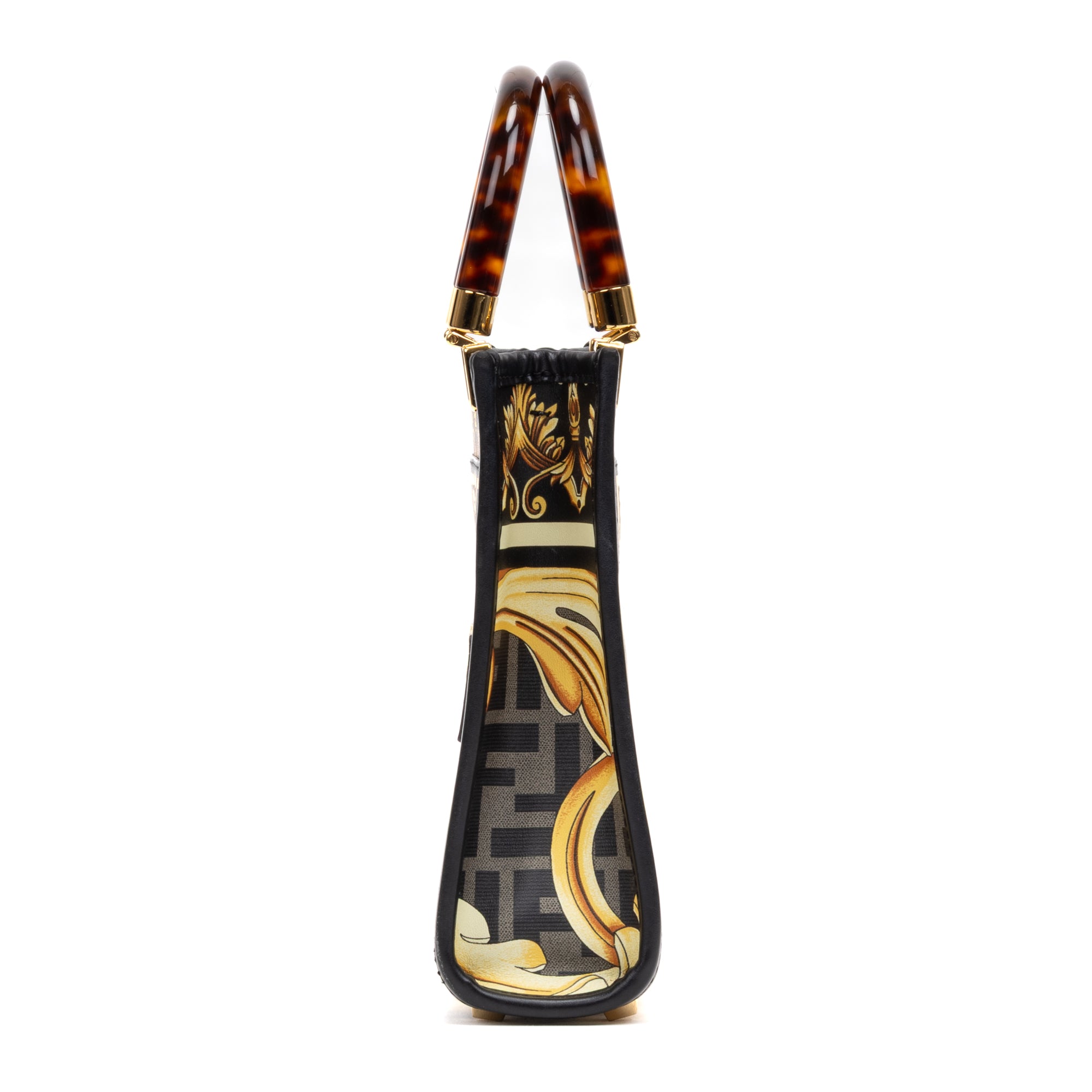 Shoulder Bag Versace Fendace Convertible Sunshine Tote Mini Black Printed Laminated Leather