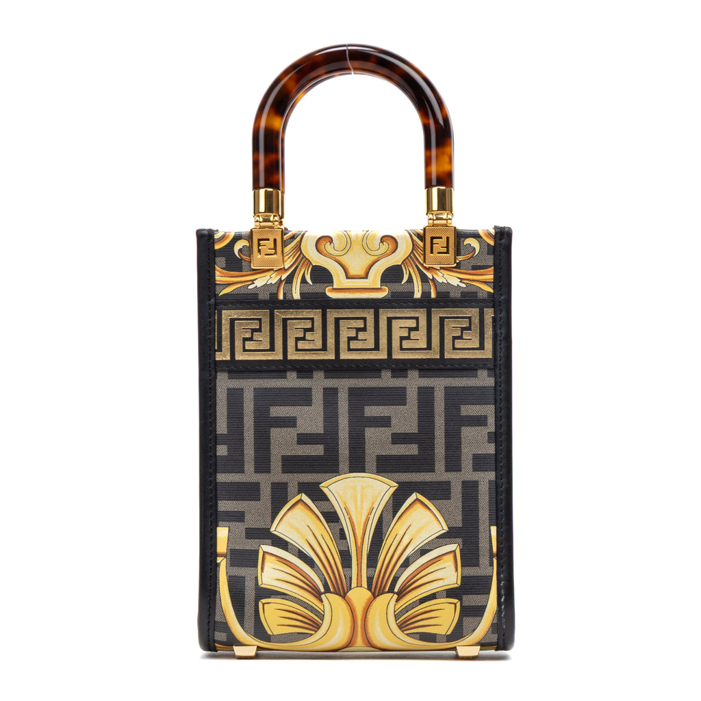 Shoulder Bag Versace Fendace Convertible Sunshine Tote Mini Black Printed Laminated Leather