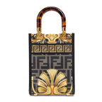 Shoulder Bag Versace Fendace Convertible Sunshine Tote Mini Black Printed Laminated Leather