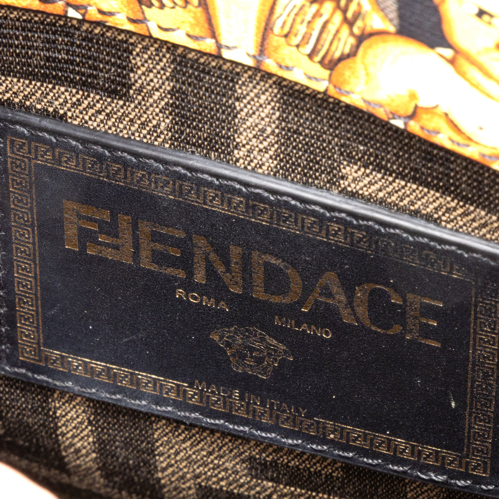 Shoulder Bag Versace Fendace Convertible Sunshine Tote Mini Black Printed Laminated Leather