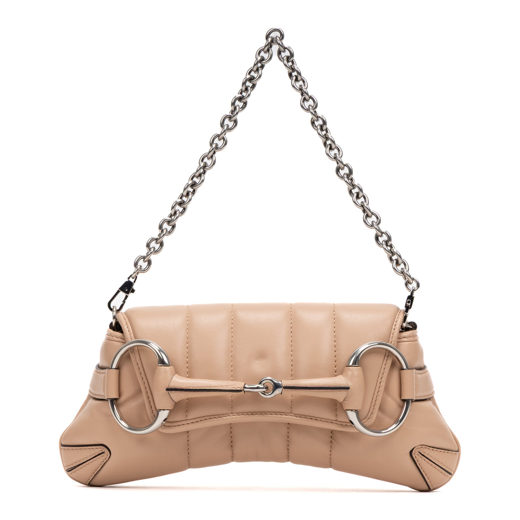 Shoulder Bag Horsebit Chain Beige Vertical Quilted Calf Leather