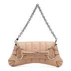 Shoulder Bag Horsebit Chain Beige Vertical Quilted Calf Leather