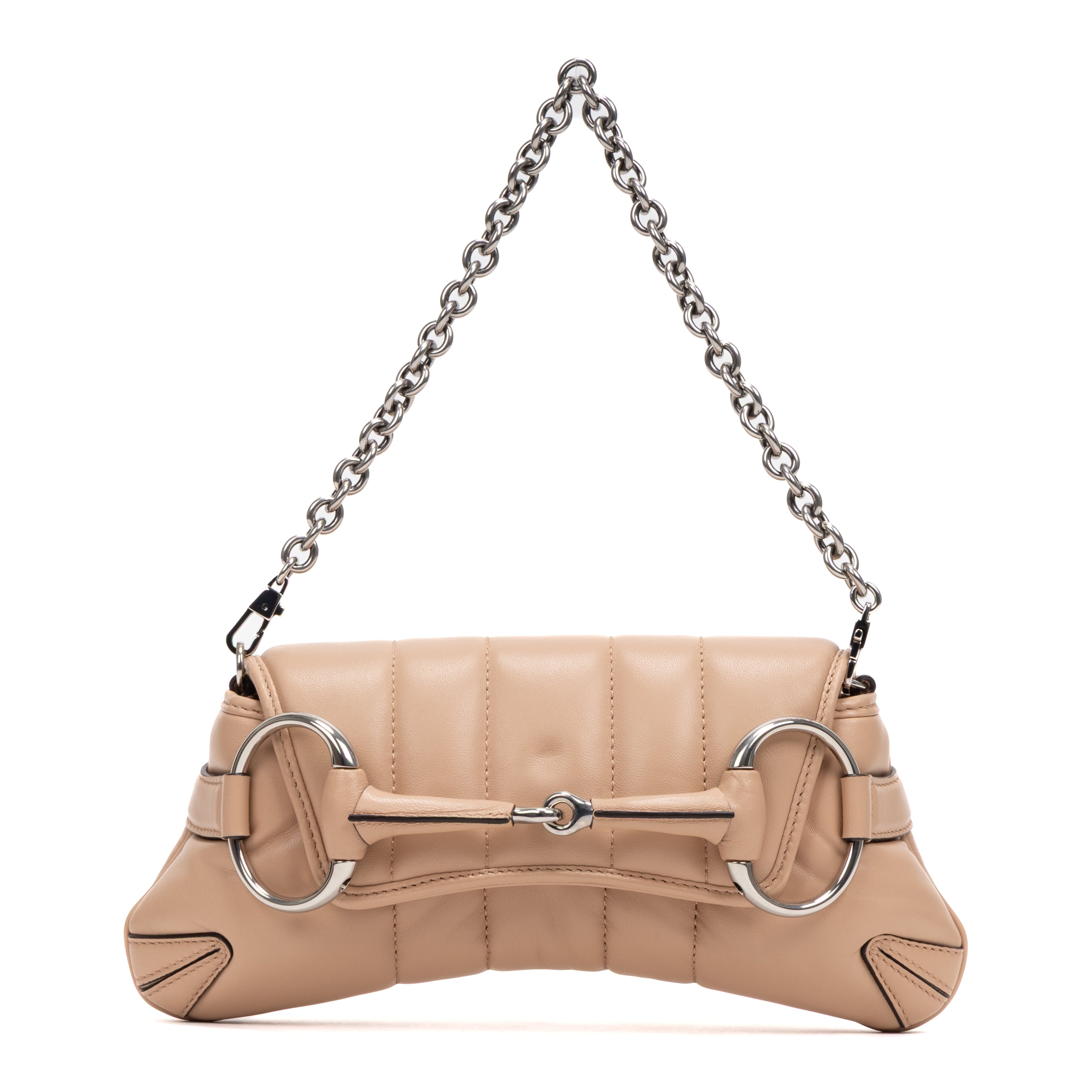 Shoulder Bag Horsebit Chain Beige Vertical Quilted Calf Leather