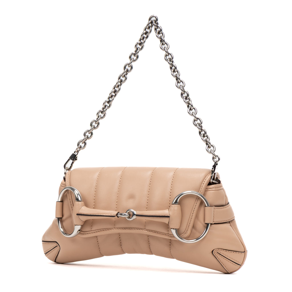 Shoulder Bag Horsebit Chain Beige Vertical Quilted Calf Leather