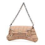 Shoulder Bag Horsebit Chain Beige Vertical Quilted Calf Leather