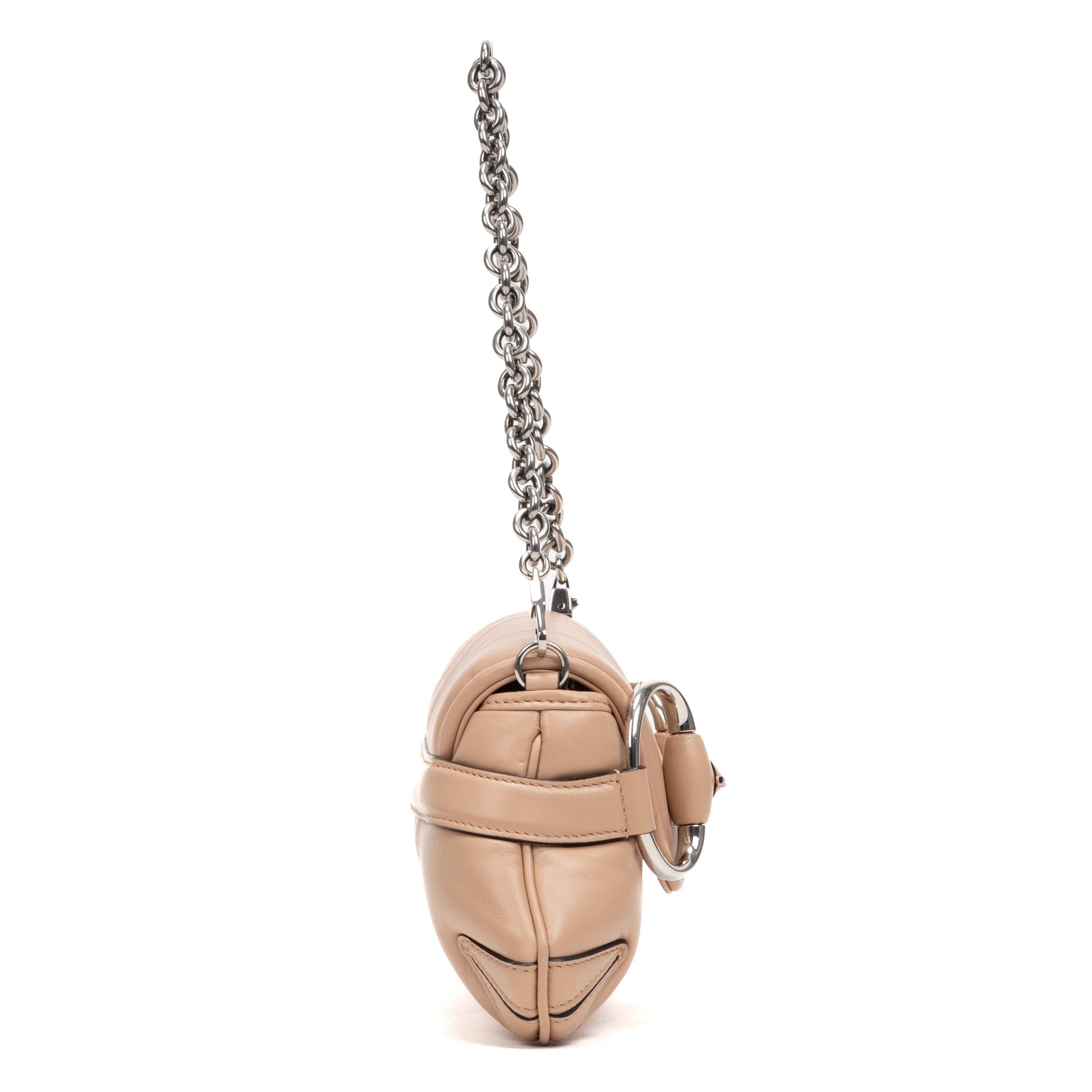 Shoulder Bag Horsebit Chain Beige Vertical Quilted Calf Leather