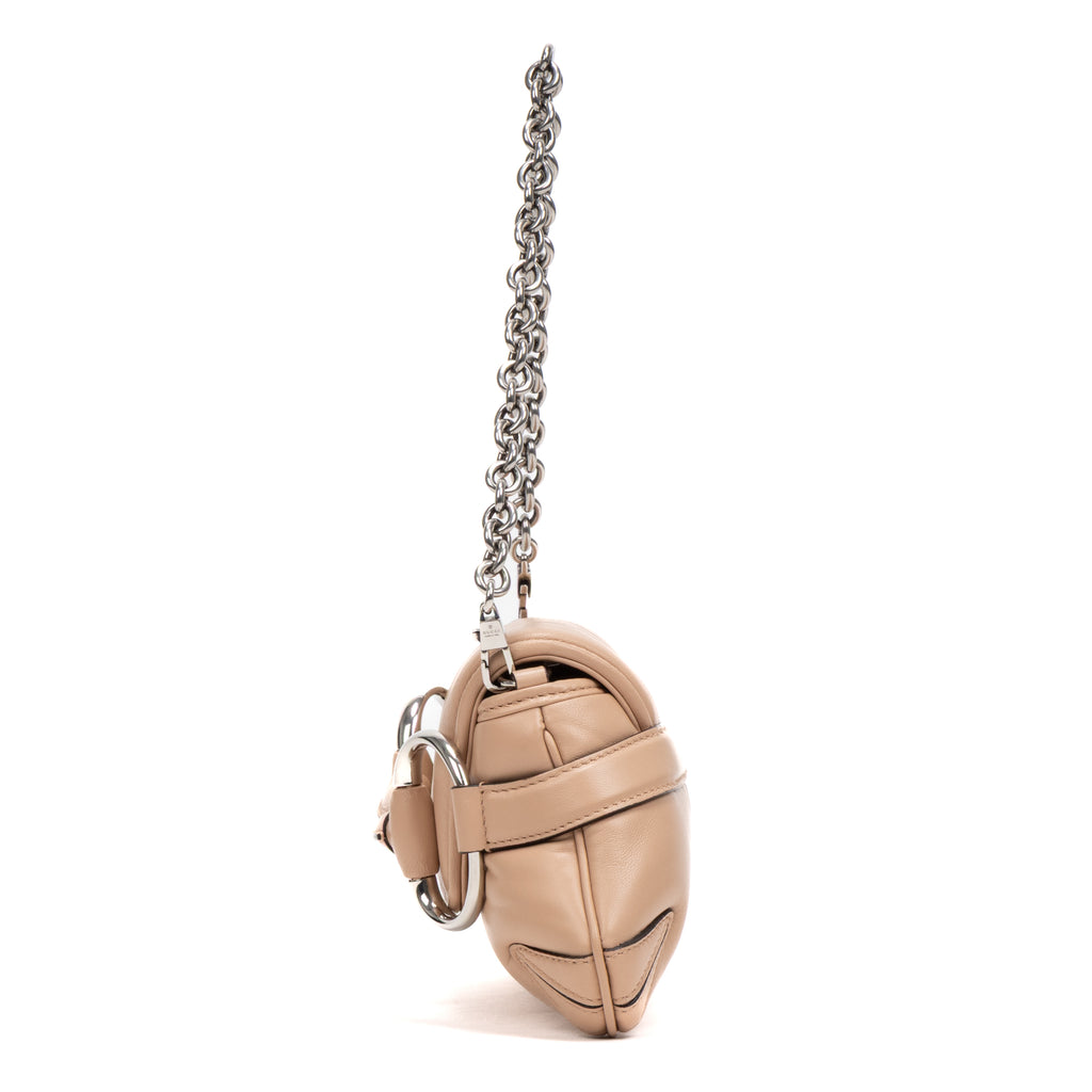 Shoulder Bag Horsebit Chain Beige Vertical Quilted Calf Leather