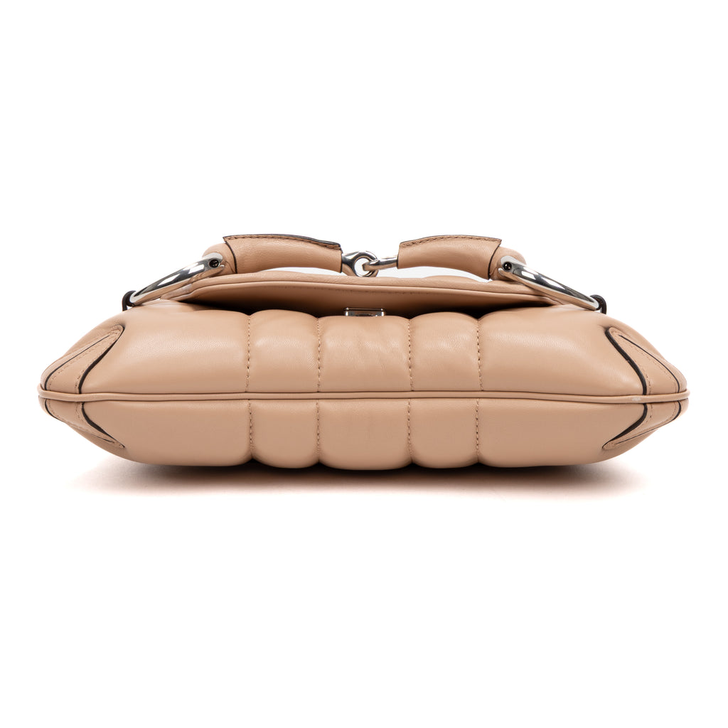 Shoulder Bag Horsebit Chain Beige Vertical Quilted Calf Leather