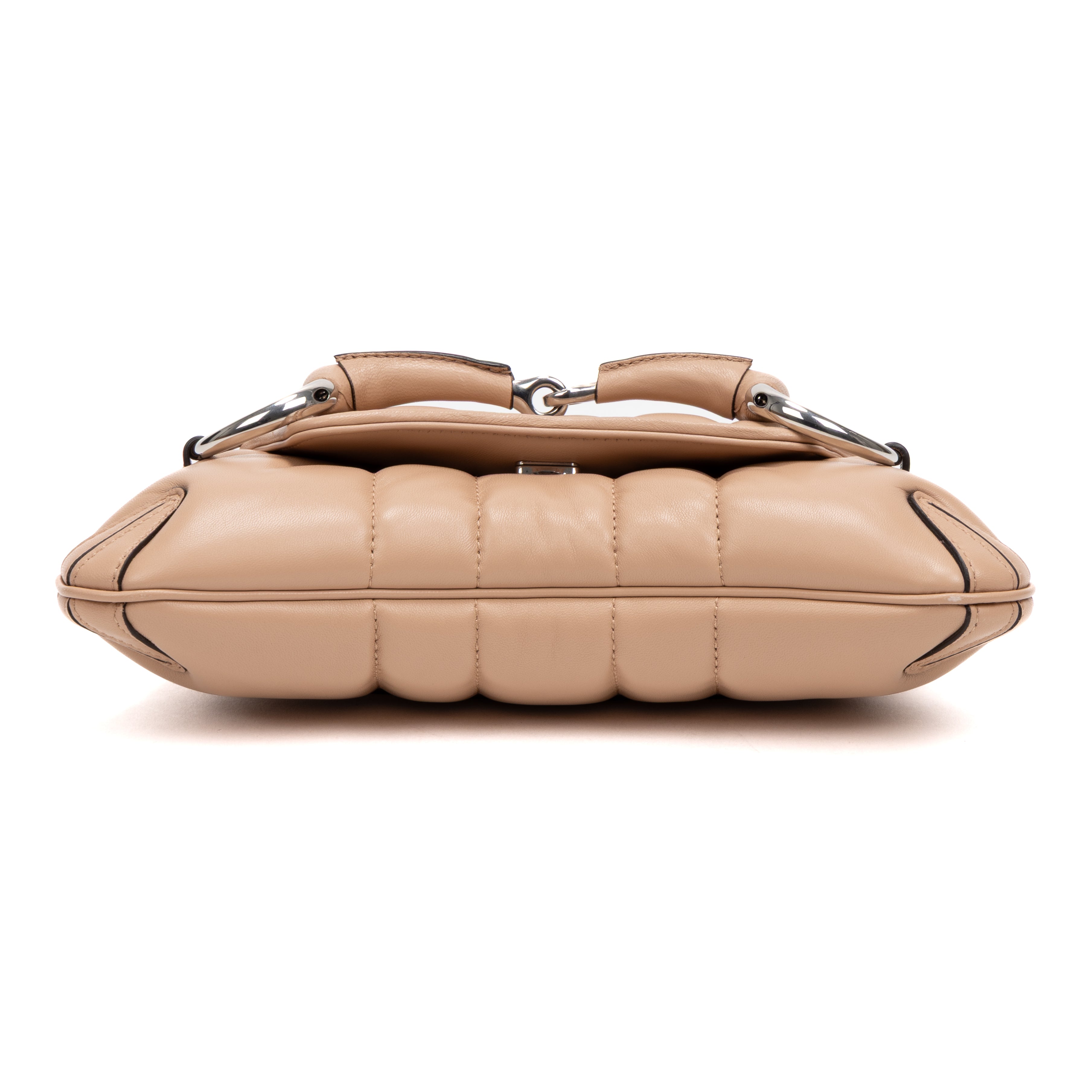 Shoulder Bag Horsebit Chain Beige Vertical Quilted Calf Leather