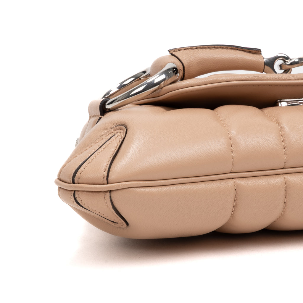 Shoulder Bag Horsebit Chain Beige Vertical Quilted Calf Leather