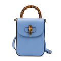 Backpack Bamboo Top Handle Backpack Mini Blue Calfskin Leather