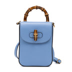 Backpack Bamboo Top Handle Backpack Mini Blue Calfskin Leather