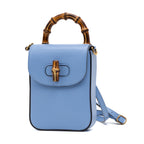 Backpack Bamboo Top Handle Backpack Mini Blue Calfskin Leather