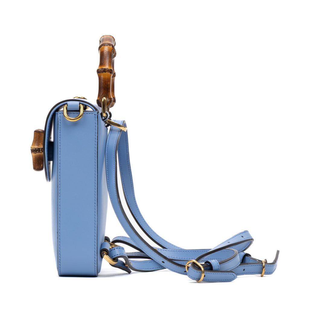 Backpack Bamboo Top Handle Backpack Mini Blue Calfskin Leather