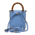 Backpack Bamboo Top Handle Backpack Mini Blue Calfskin Leather