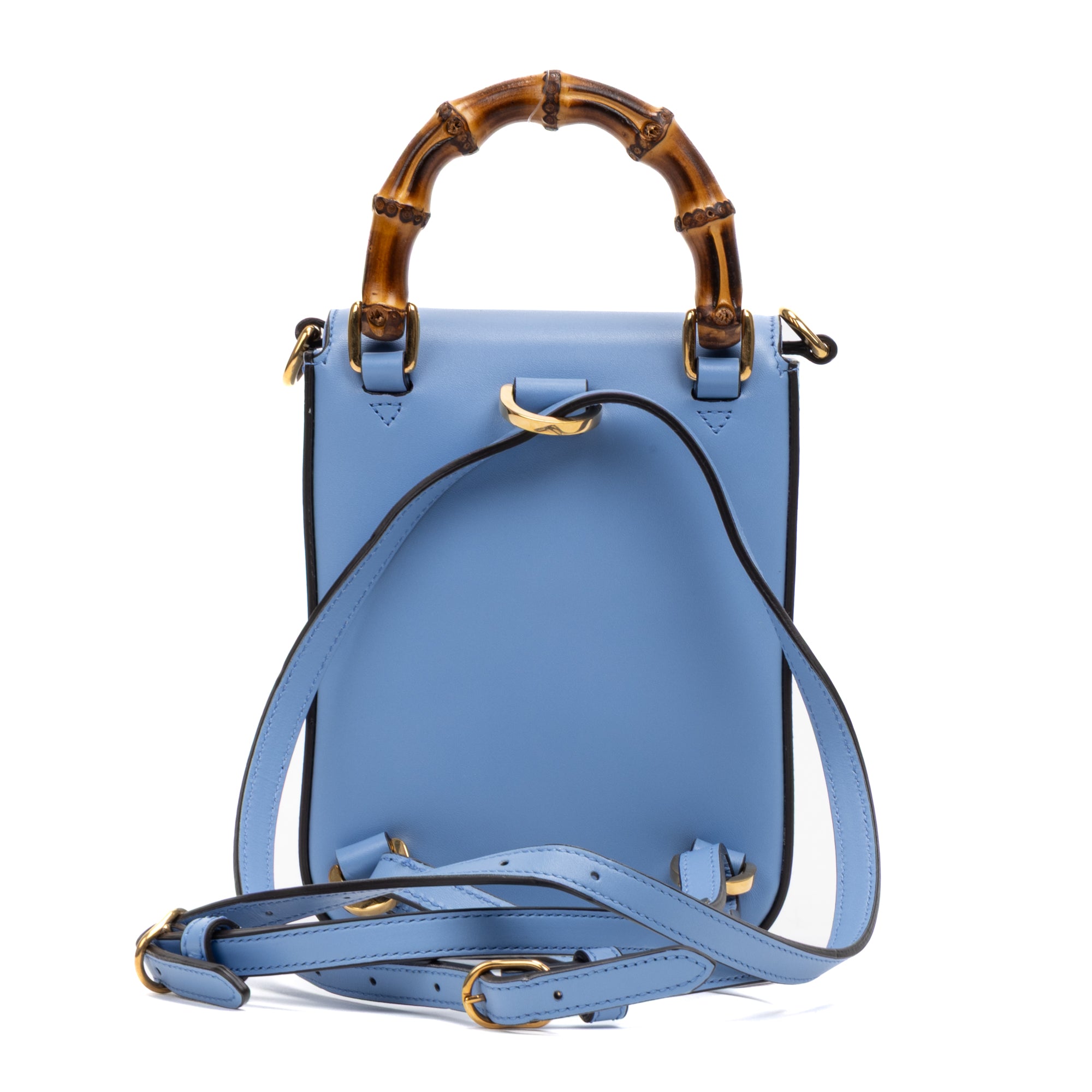 Backpack Bamboo Top Handle Backpack Mini Blue Calfskin Leather