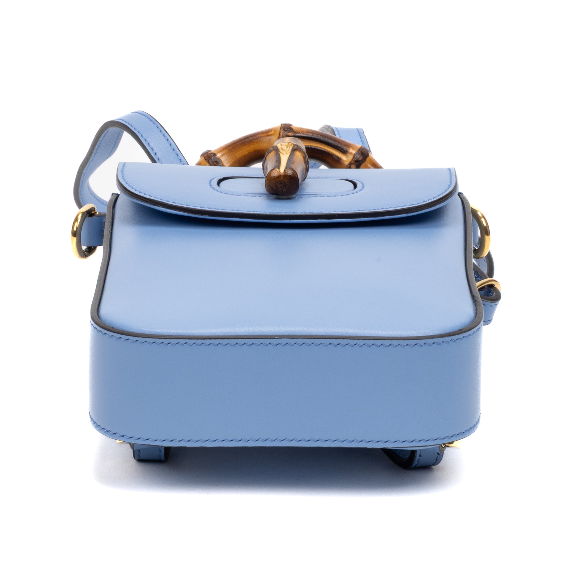 Backpack Bamboo Top Handle Backpack Mini Blue Calfskin Leather