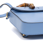 Backpack Bamboo Top Handle Backpack Mini Blue Calfskin Leather