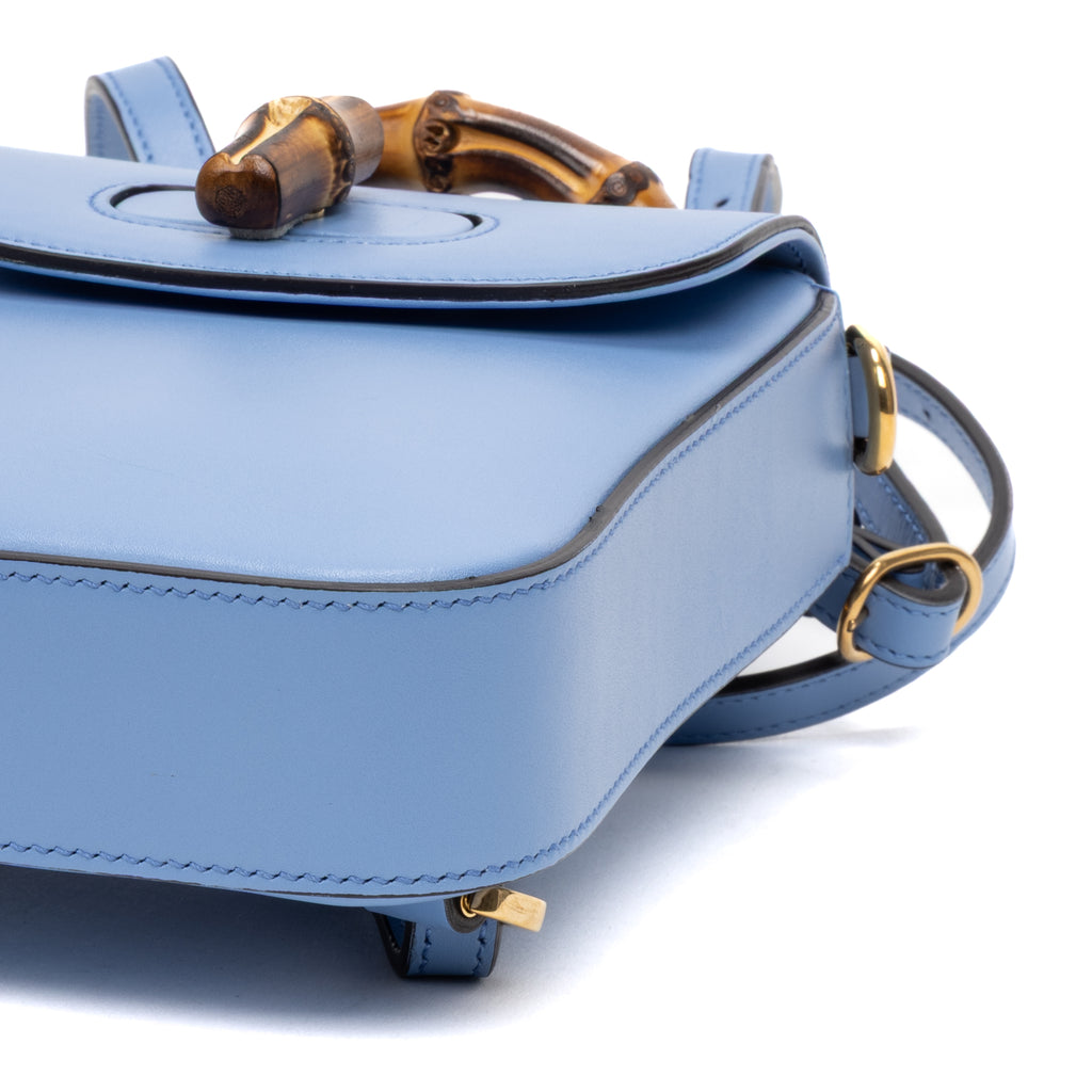 Backpack Bamboo Top Handle Backpack Mini Blue Calfskin Leather