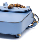 Backpack Bamboo Top Handle Backpack Mini Blue Calfskin Leather