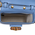 Backpack Bamboo Top Handle Backpack Mini Blue Calfskin Leather