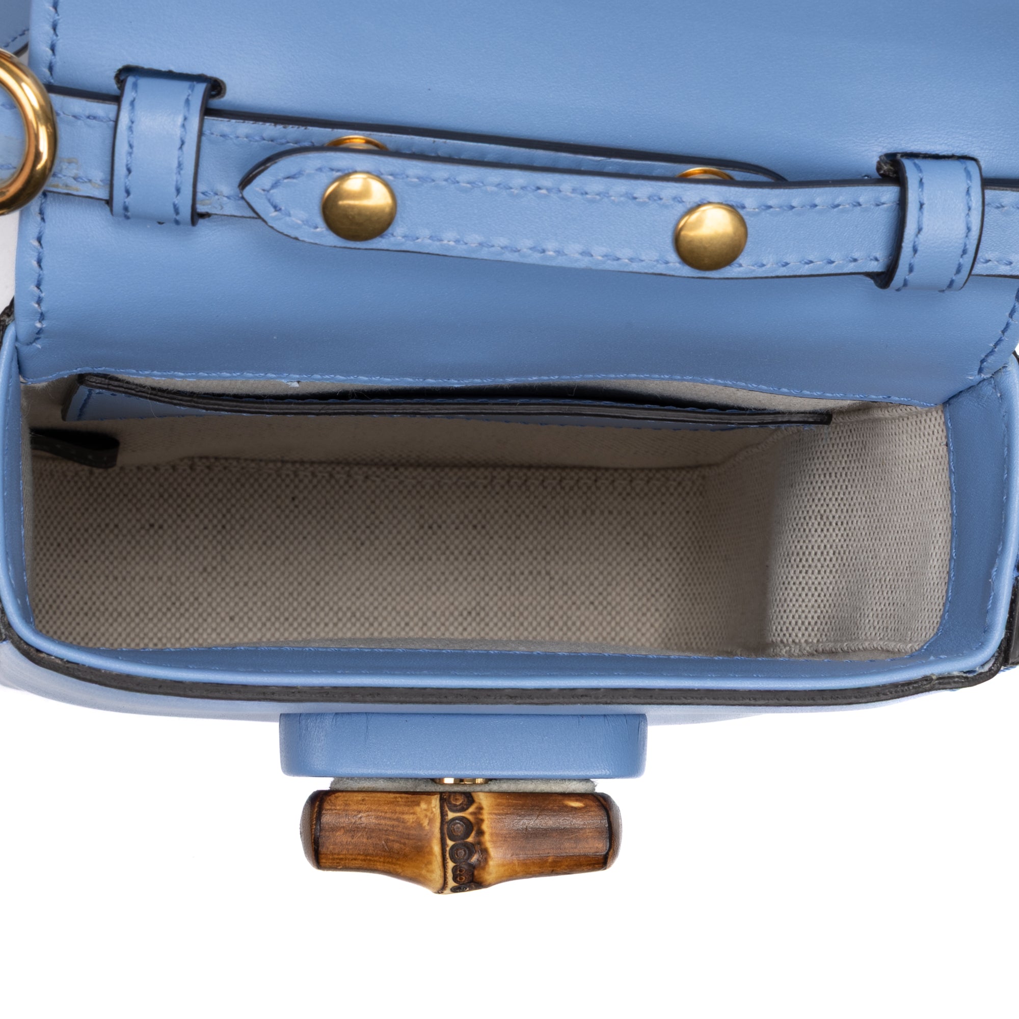 Backpack Bamboo Top Handle Backpack Mini Blue Calfskin Leather