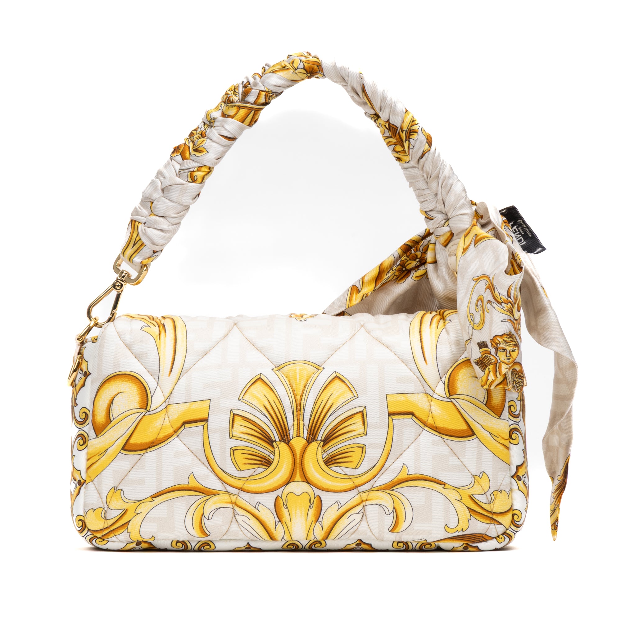 Shoulder Bag Ltd. Versace Fendace FF Baguette Medium White Quilted Scarf Silk
