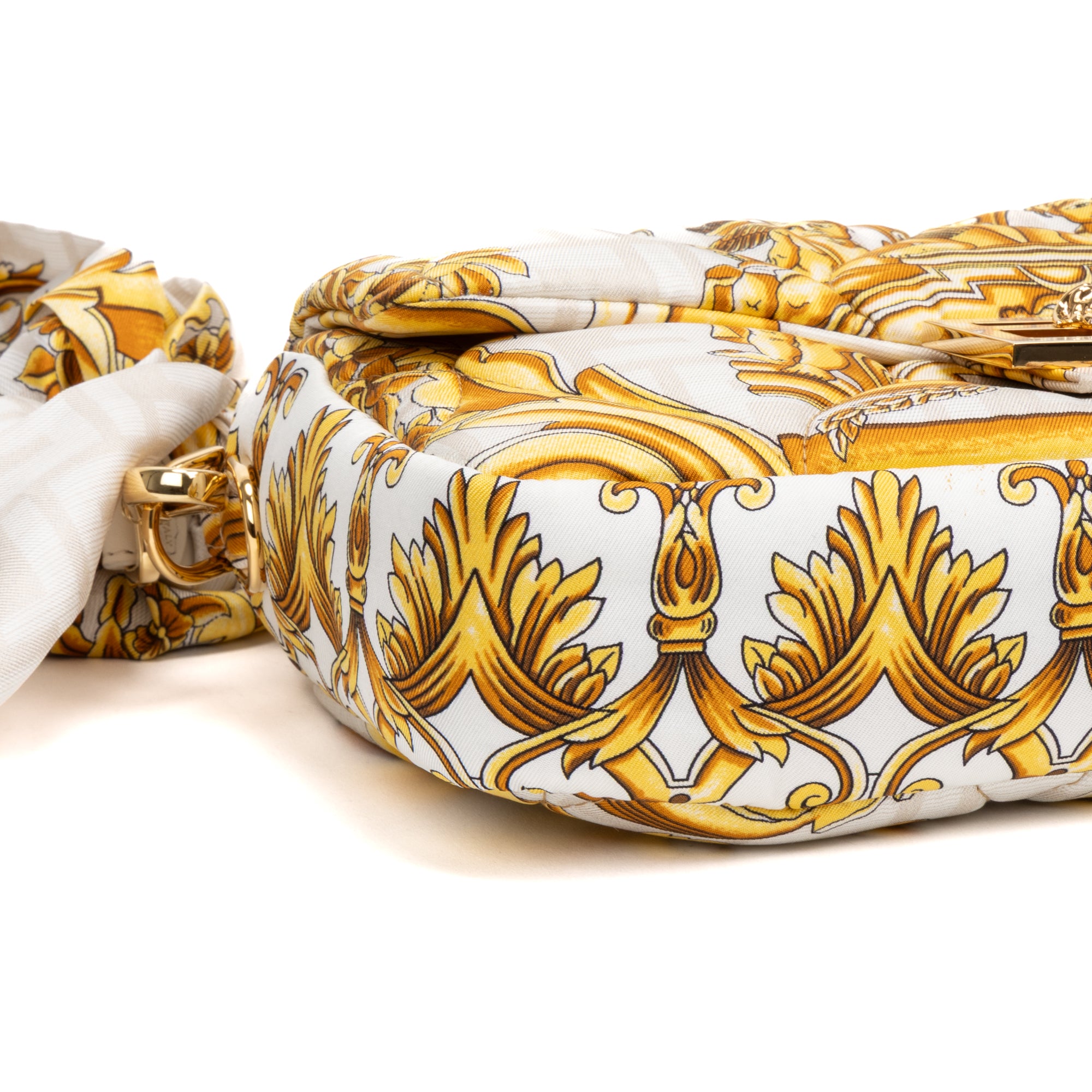 Shoulder Bag Ltd. Versace Fendace FF Baguette Medium White Quilted Scarf Silk