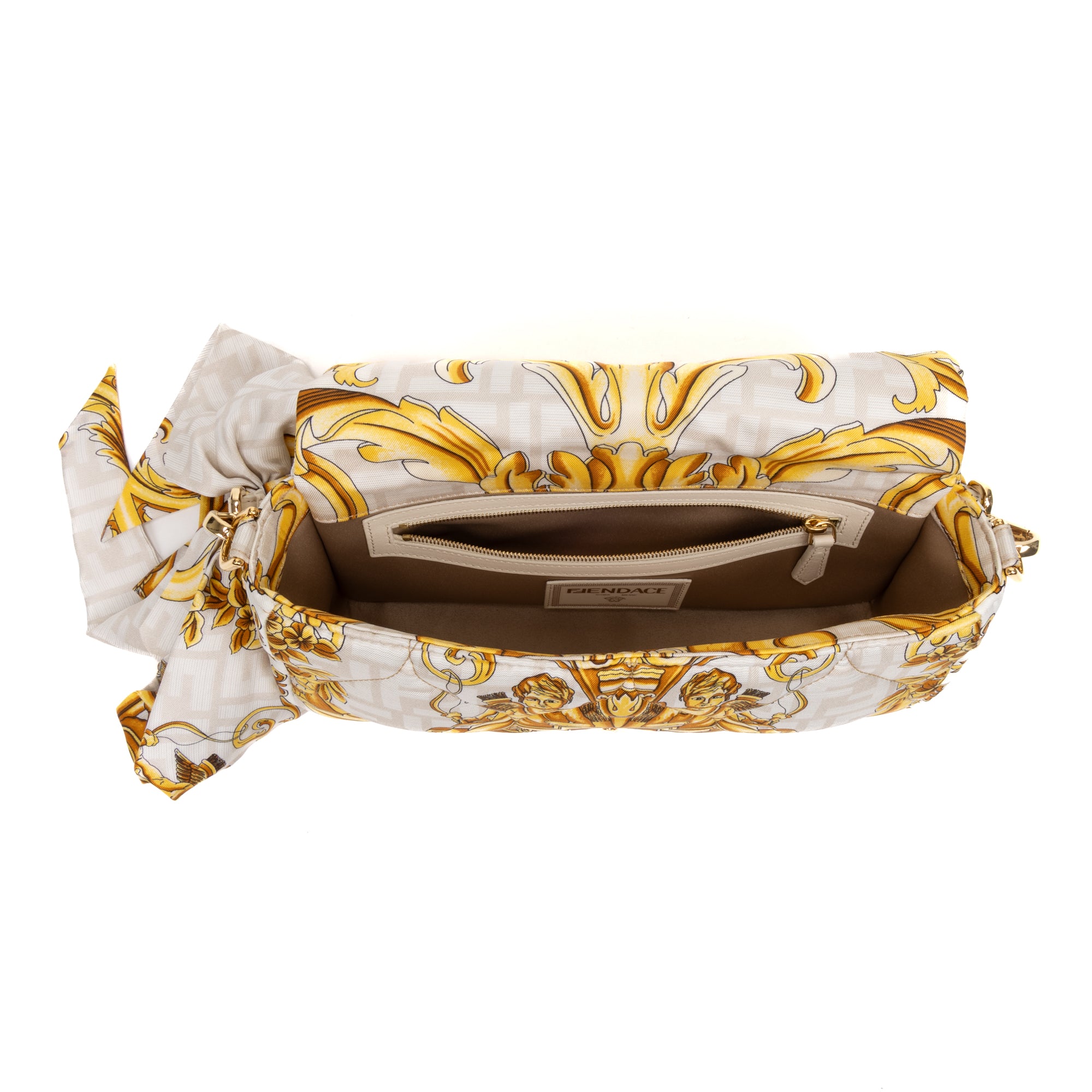 Shoulder Bag Ltd. Versace Fendace FF Baguette Medium White Quilted Scarf Silk
