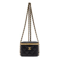 Shoulder Bag Lock Frame Vanity Case Black Quilted Lambskin