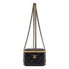 Shoulder Bag Lock Frame Vanity Case Black Quilted Lambskin