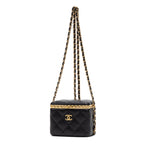 Shoulder Bag Lock Frame Vanity Case Black Quilted Lambskin