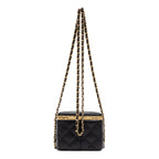 Shoulder Bag Lock Frame Vanity Case Black Quilted Lambskin