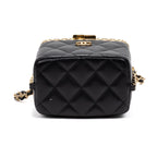 Shoulder Bag Lock Frame Vanity Case Black Quilted Lambskin