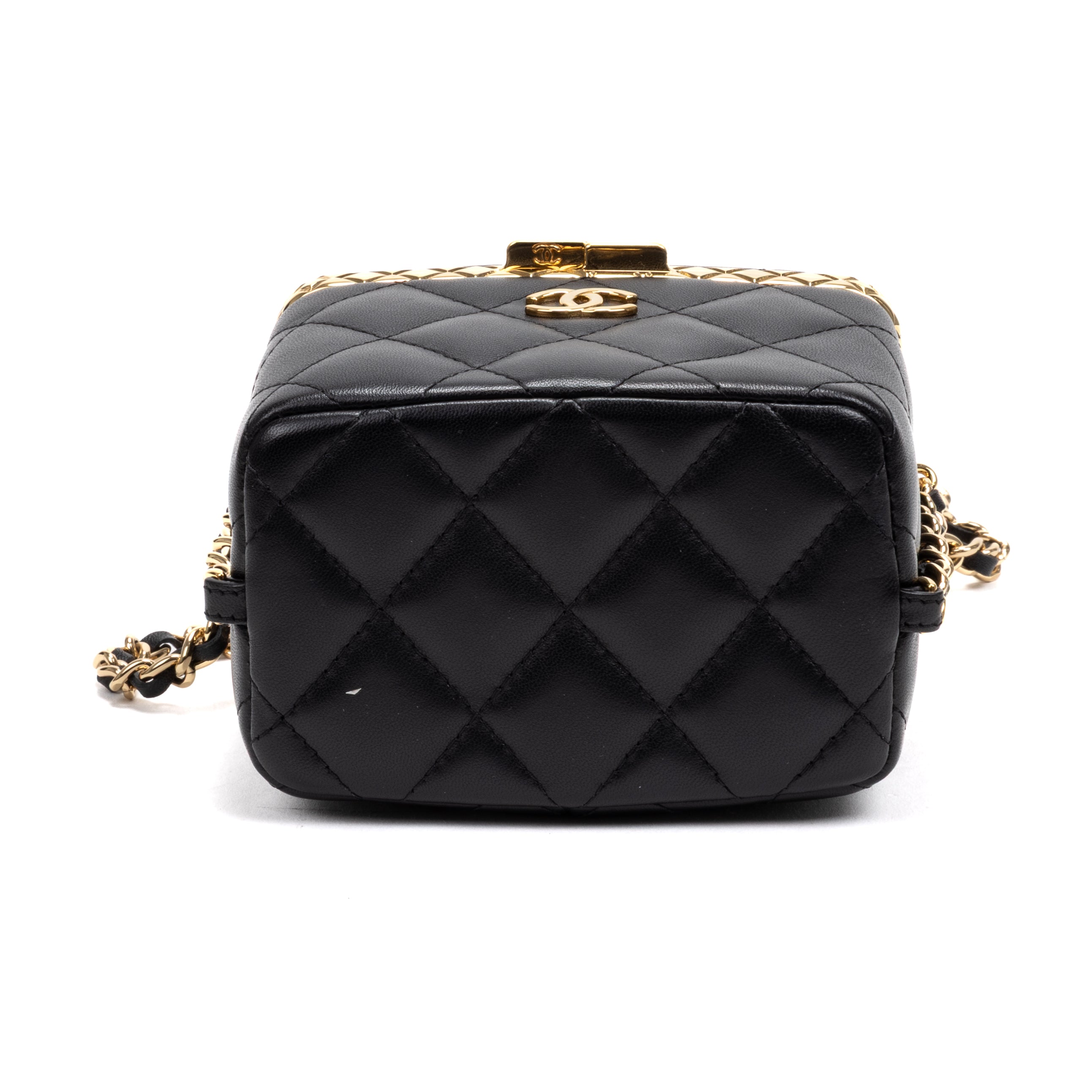 Shoulder Bag Lock Frame Vanity Case Black Quilted Lambskin