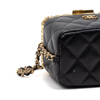 Shoulder Bag Lock Frame Vanity Case Black Quilted Lambskin