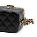 Shoulder Bag Lock Frame Vanity Case Black Quilted Lambskin