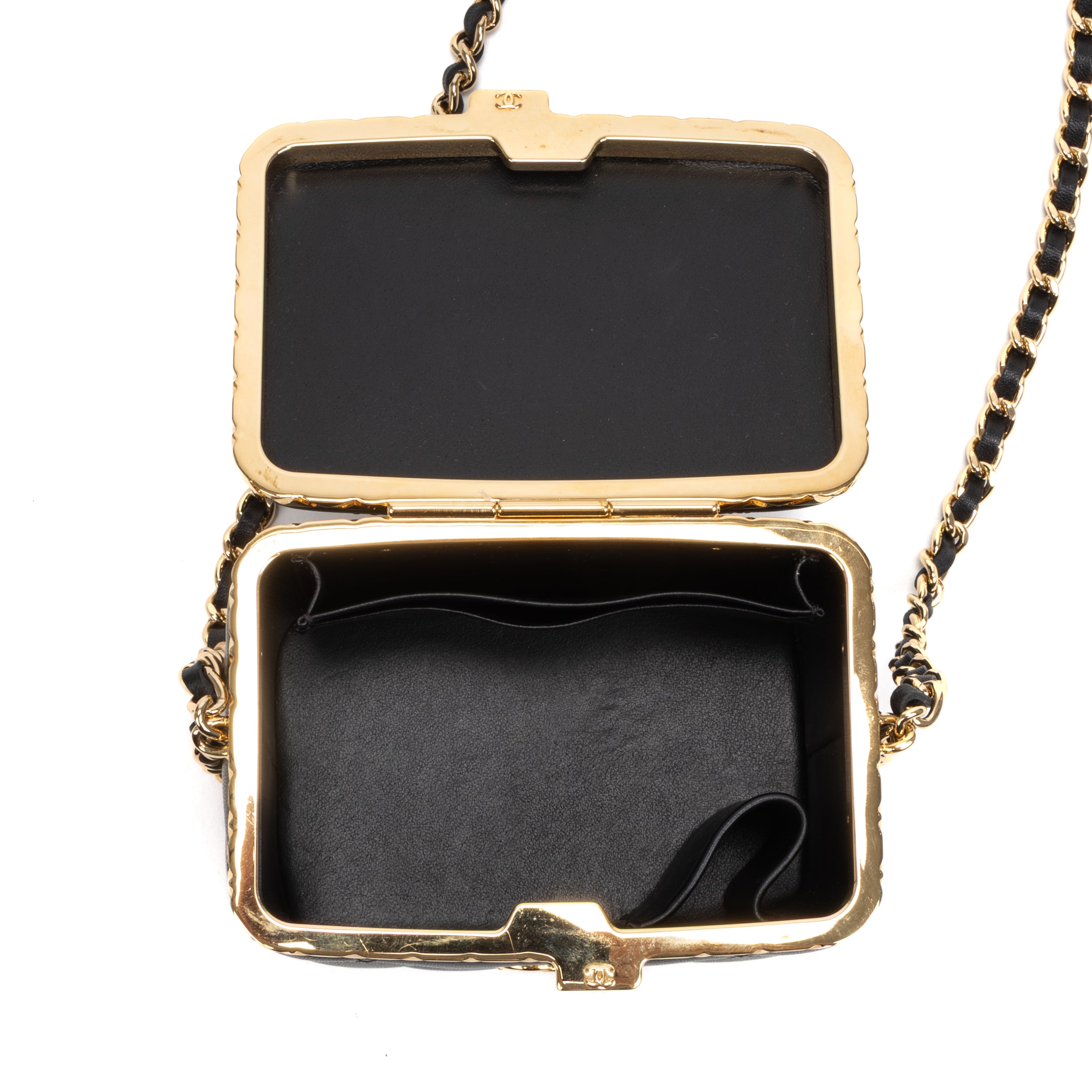 Shoulder Bag Lock Frame Vanity Case Black Quilted Lambskin