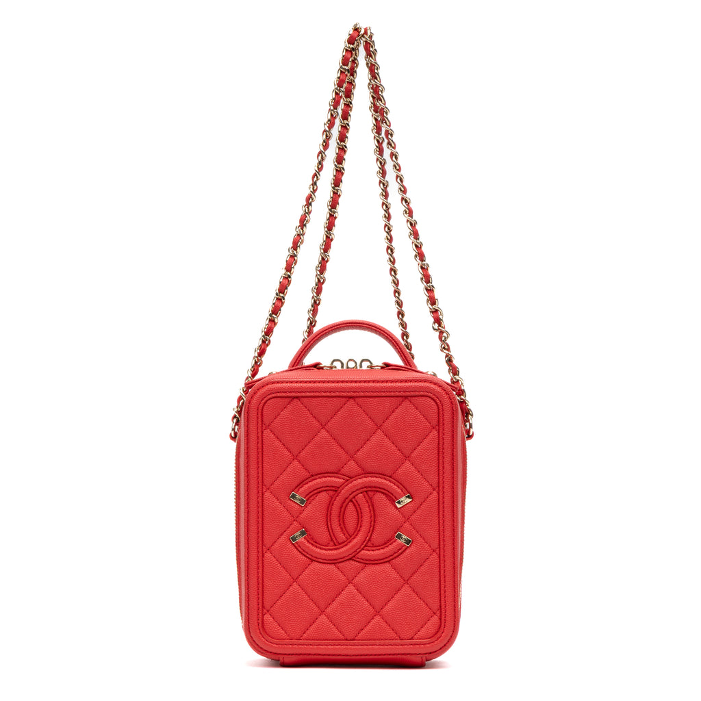 Shoulder Bag Filigree Vertical Vanity Case Mini Red Quilted Caviar Leather