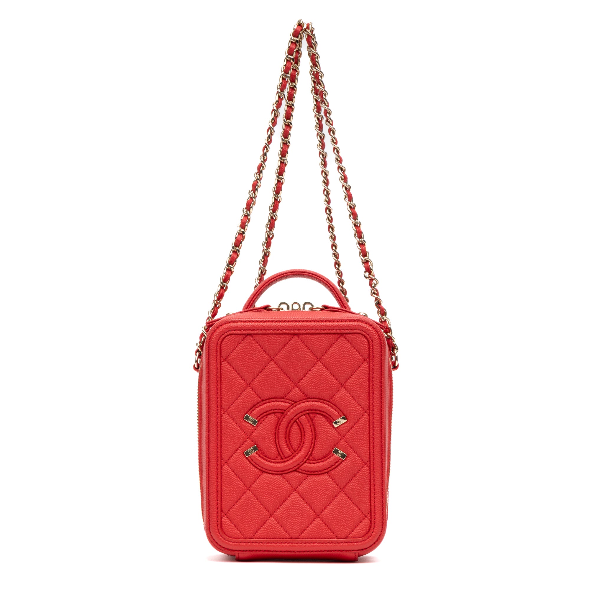 Shoulder Bag Filigree Vertical Vanity Case Mini Red Quilted Caviar Leather
