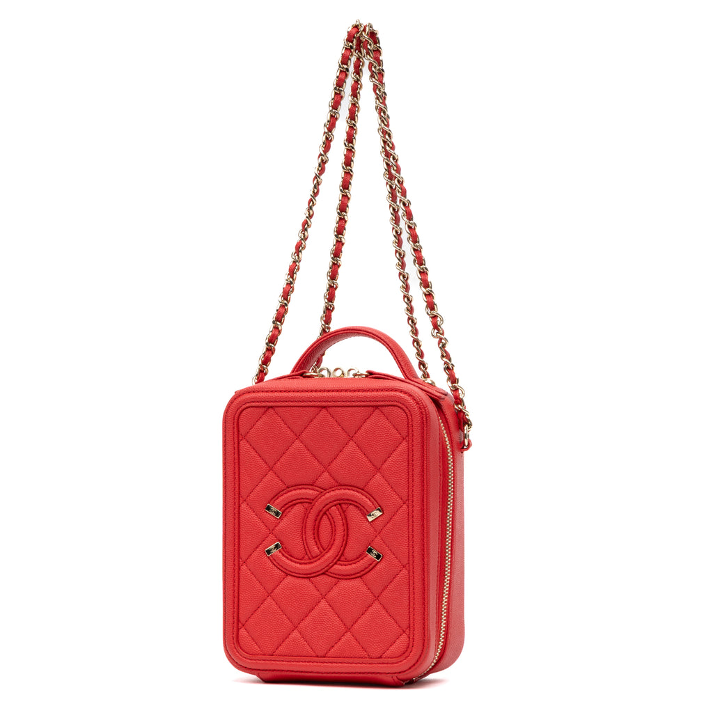 Shoulder Bag Filigree Vertical Vanity Case Mini Red Quilted Caviar Leather