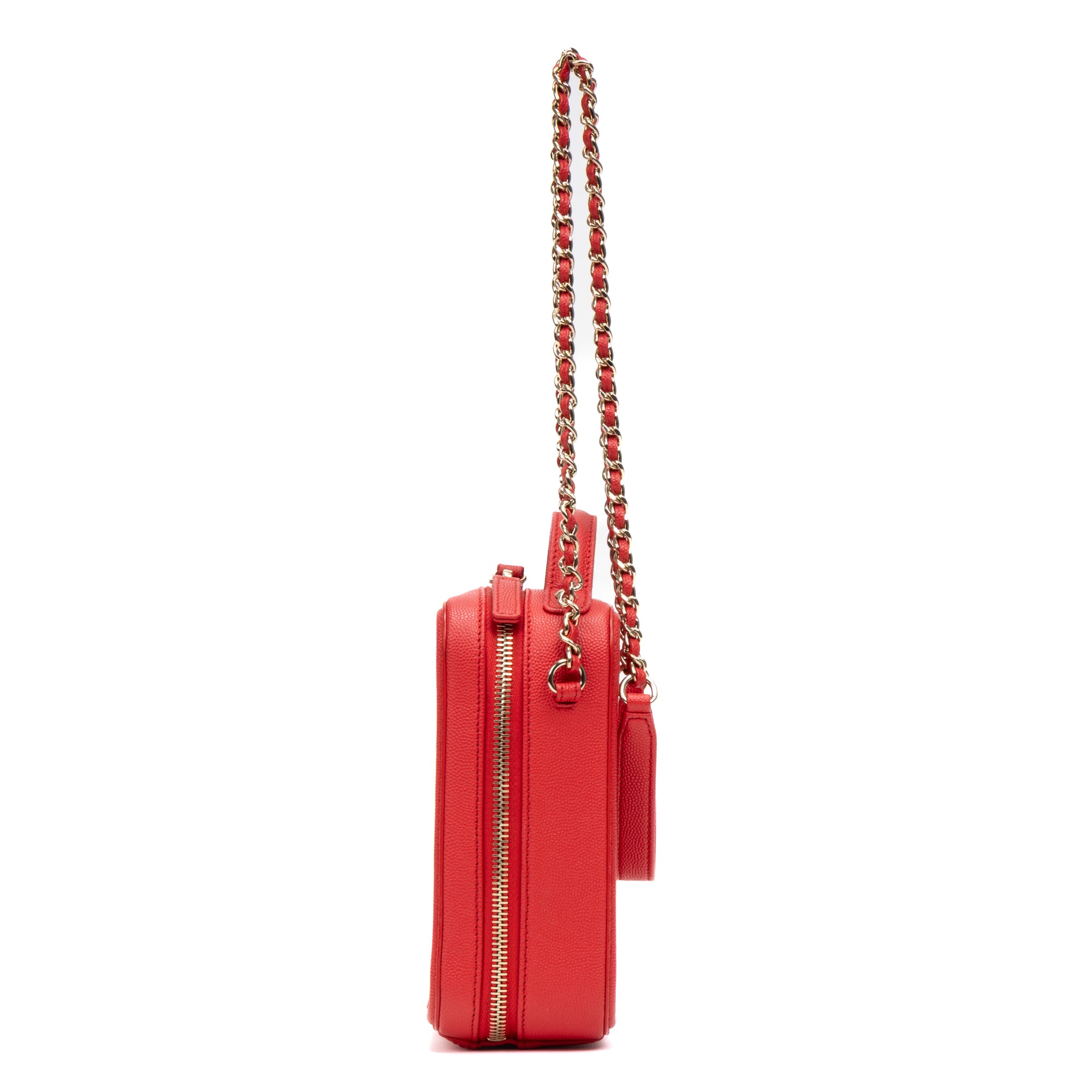 Shoulder Bag Filigree Vertical Vanity Case Mini Red Quilted Caviar Leather