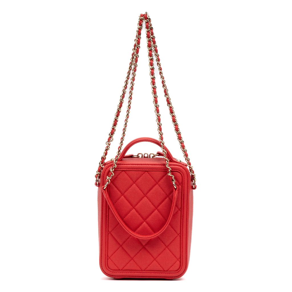 Shoulder Bag Filigree Vertical Vanity Case Mini Red Quilted Caviar Leather