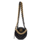 Shoulder Bag 19 Round Chain Clutch Small Black Large Quilted Lambskin