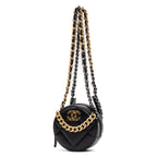 Shoulder Bag 19 Round Chain Clutch Small Black Large Quilted Lambskin